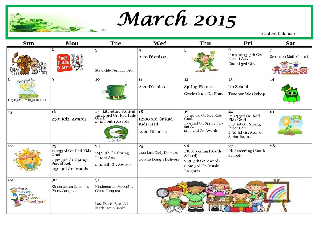 Elementary Calendar March 2015 Elementary News
